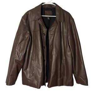 J Crew Vintage Real Leather Jacket Coat Mens Large Brown Wool Lining Heavy